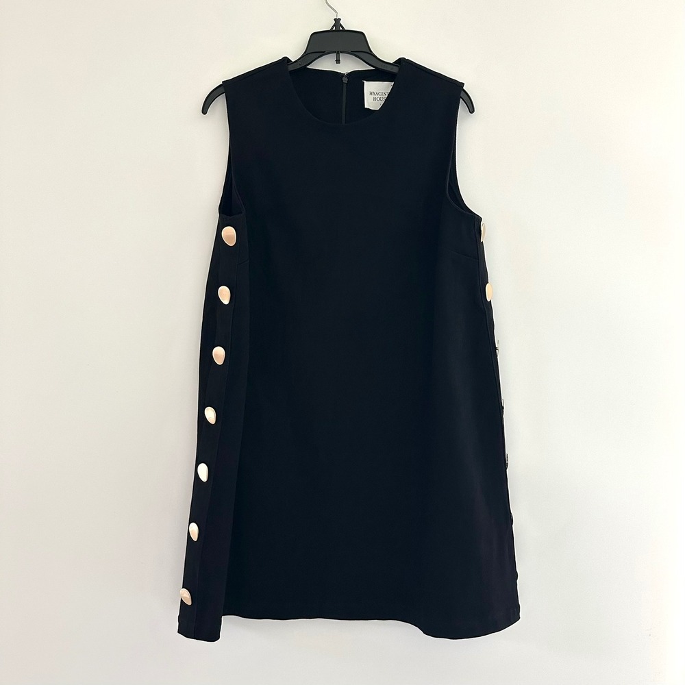 Hyacinth House Tuckernuck Black Mini Dress Large Twill Sleeveless Side Button